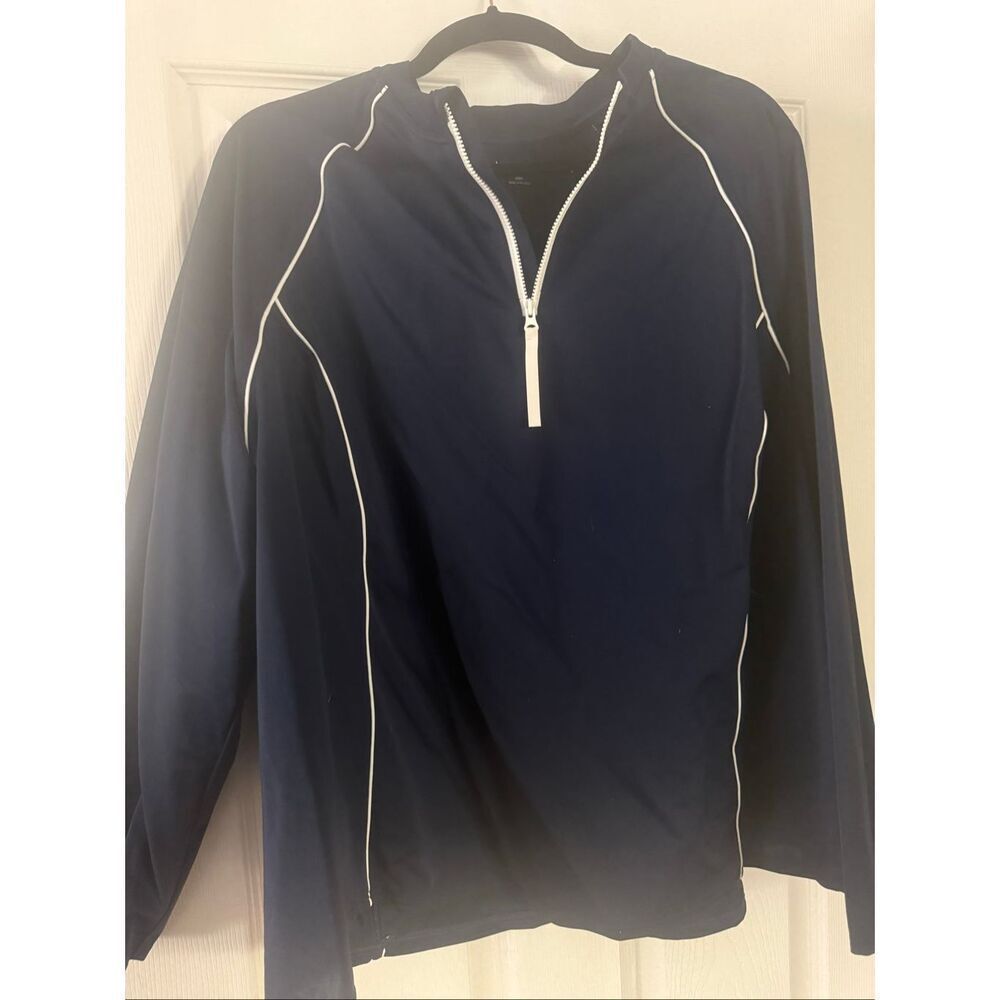 Lands End Women's Long Sleeve Half-zip Rash Guard  Blue/White